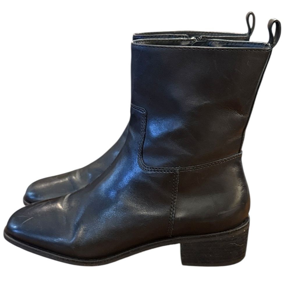 Botkier Ramona Black Leather Ankle Boot Side Zip Low Block Heel Brazil-Made 7.5 - Picture 9 of 16